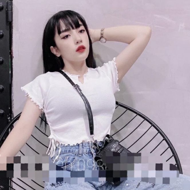 ÁO CROPTOP ÁO CUỐN BIÊN RÚT DÂY FORM 45 KG,ÁO THUN DÁNG NHỎ,ÁO THUN TAY NGẮN FORM DÁNG NHỎ(h)