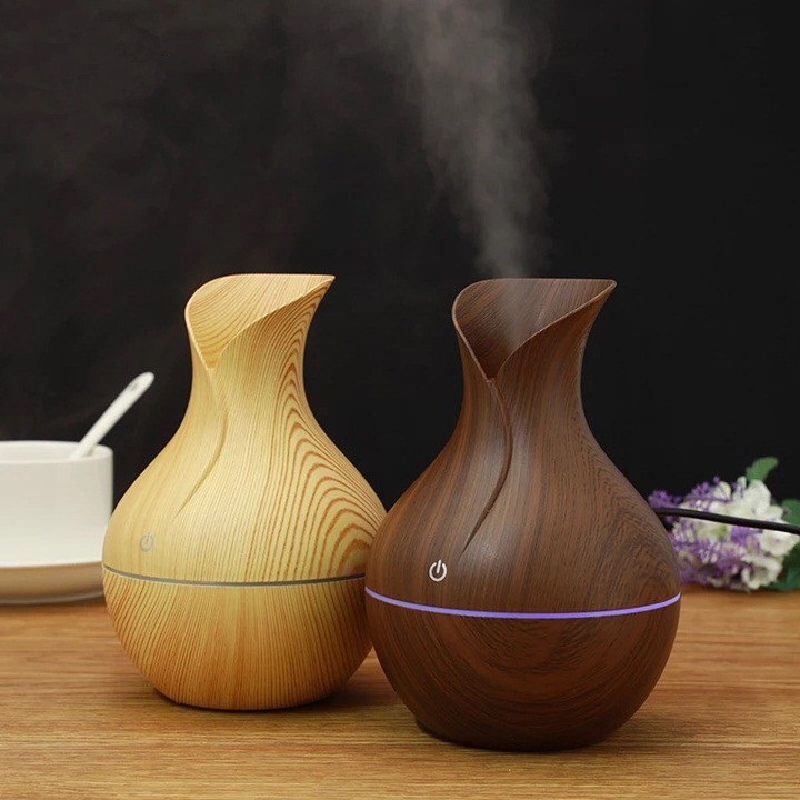 [HCM]Máy Xông Tinh Dầu Phun Sương Tạo Độ Ẩm Tulip - Máy Khuếch Tán Tinh Dầu Tulip Hình Lọ Đẹp Vân Gỗ