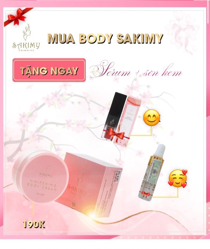 Kem body trắng da SAKIMY 200G tặng kèm 1 serum sakimy, 1 son sakimy, 1 muỗn trộn kem