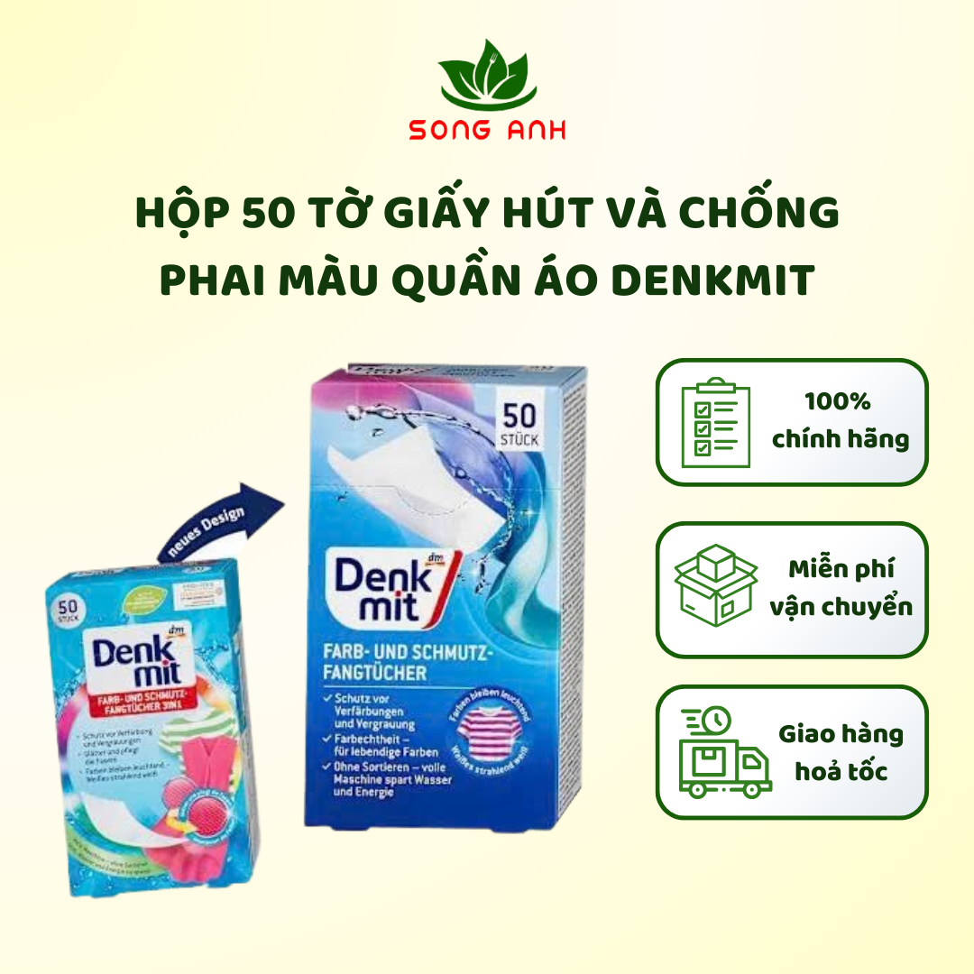 Hàng Đức - Hộp 50 miếng giặt chống phai và hút màu loang trên quần áo Denkmit, hàng chính hãng Giá 159,000 Đồng*Miễn phí vận chuyển