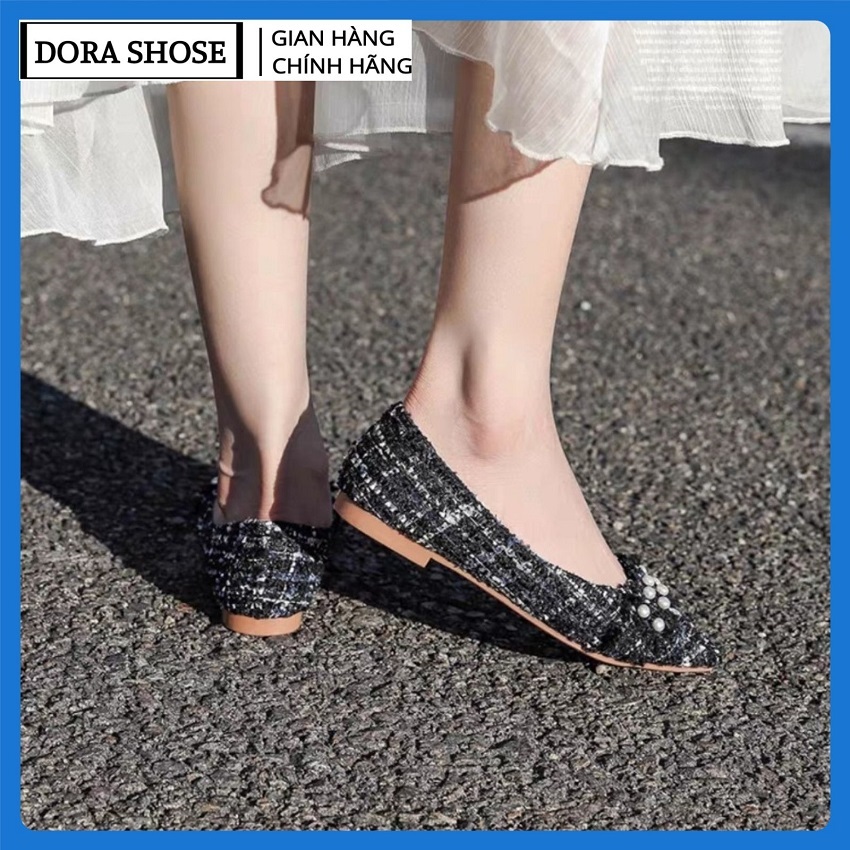 giày búp bê đính nơ - giày bệt nữ hài nữ đính kim sa chất da mềm hàng Quảng Châu cao cấp