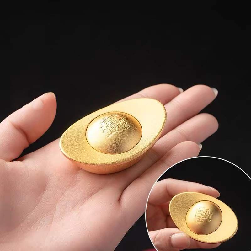 Thỏi vàng đồng nguyên khối đồng thau, thổi vàng chiêu tài lộc, trang trí phong thủy, trưng bày