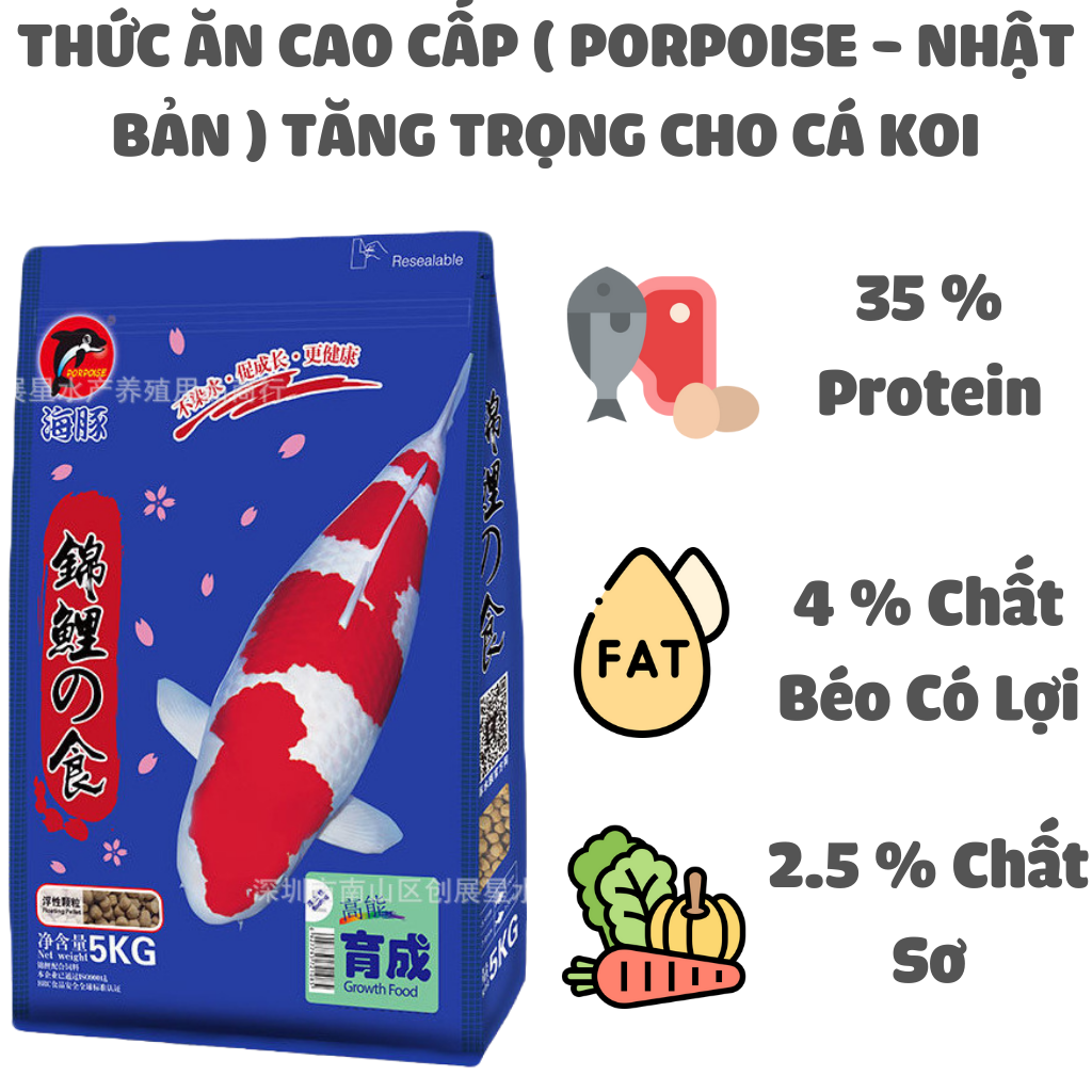 Thức ăn tăng trọng cho cá koi porpoise túi 5kg