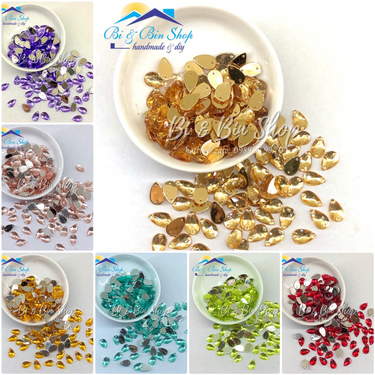 144 Viên Đá Kết Giọt Nước 8x13mm Đính Kết Trang Phục, Làm Phụ Kiện Thời Trang