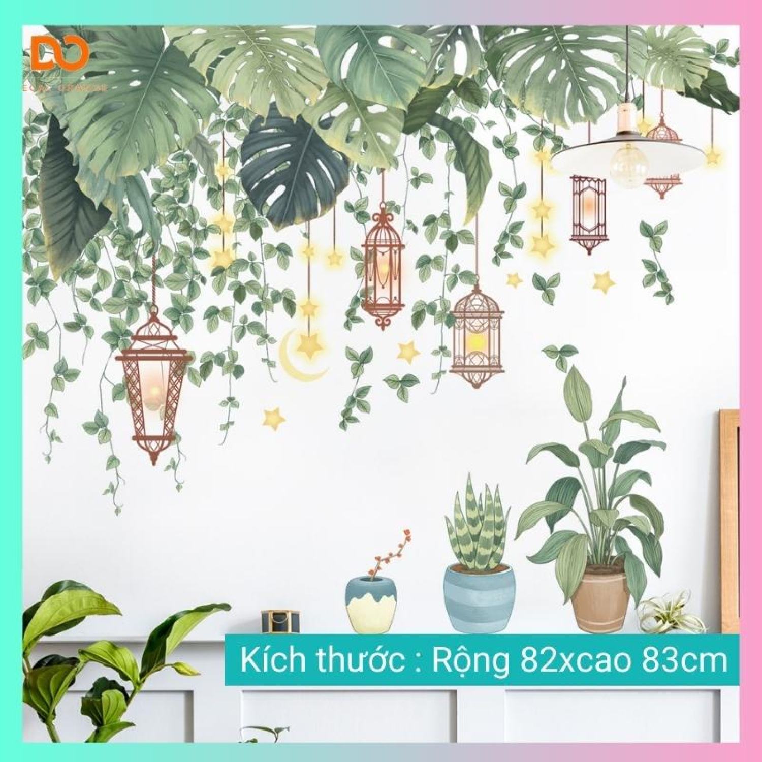 Decal dán tường giấy dán tường tán lá đèn thả trang trí phòng ngủ phòng khách