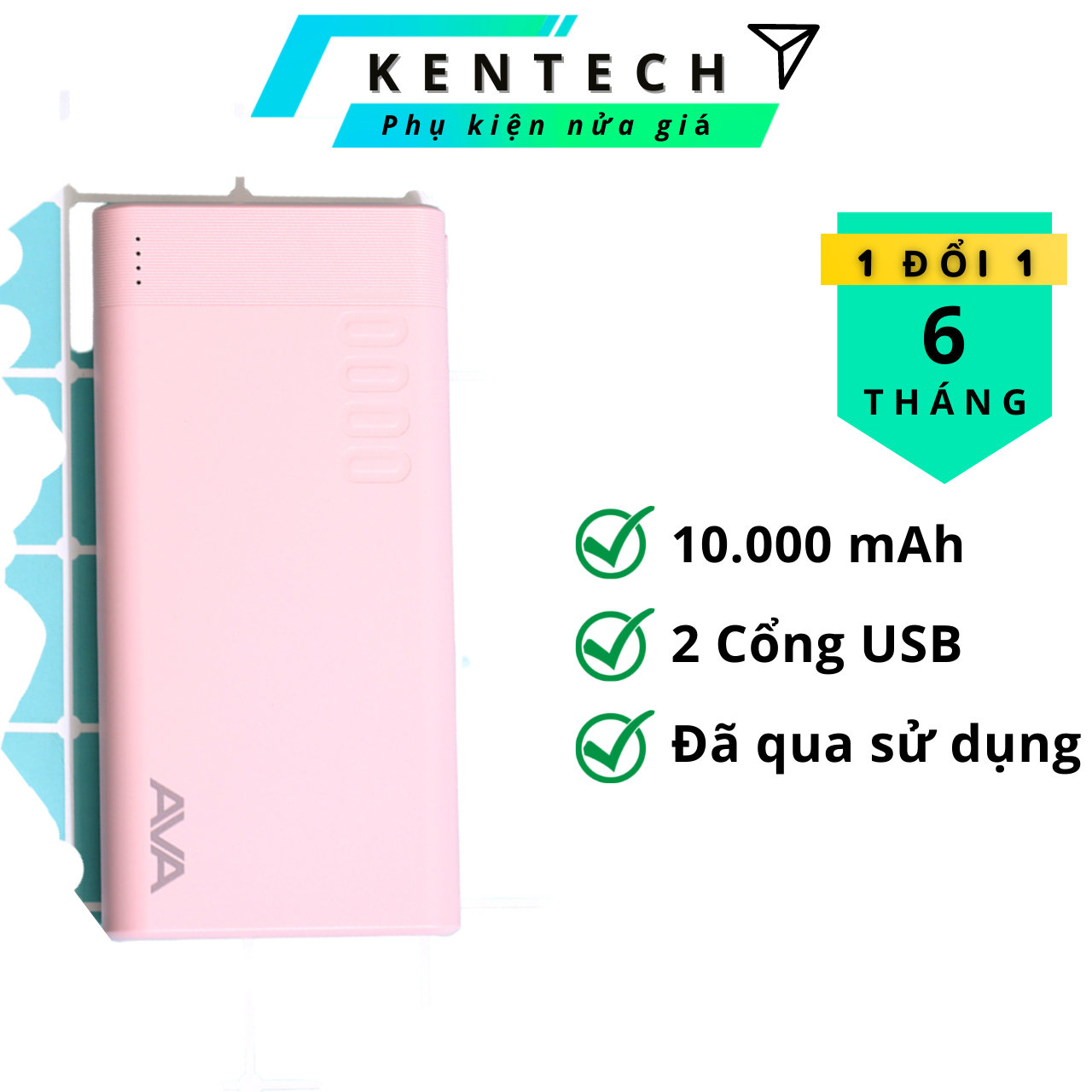 Pin sạc dự phòng Polymer 10.000mAh AVA PJ JP207 Hồng | CHÍNH HÃNG BH 6 THÁNG💦Đã qua sử dụng