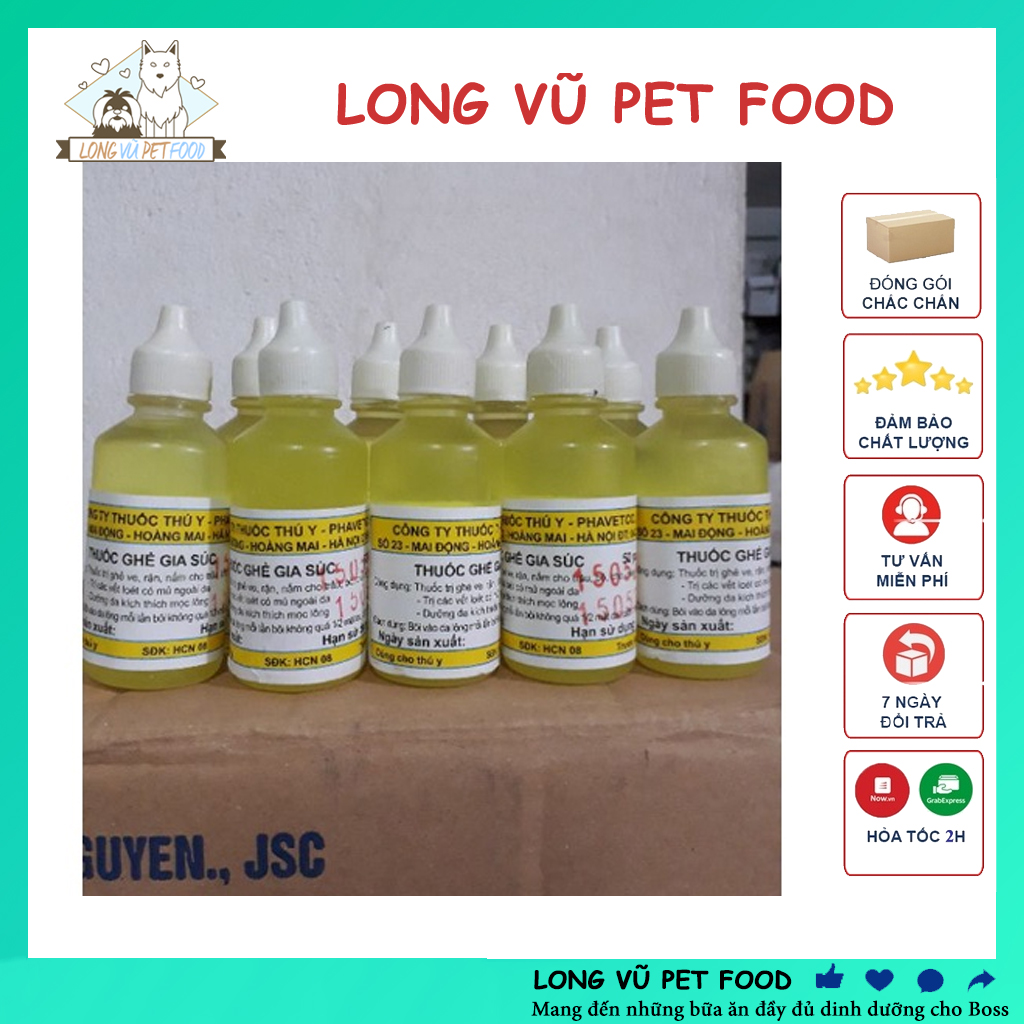 Thuốc trị ghẻ cho chó mèo, trị ve rận, nấm cho chai 50ml dạng thuốc nước bôi - Long Vũ Pet Food