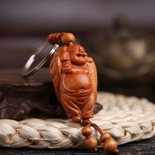 Móc khóa gỗ thủ công khắc hình di lặc mẫu 02