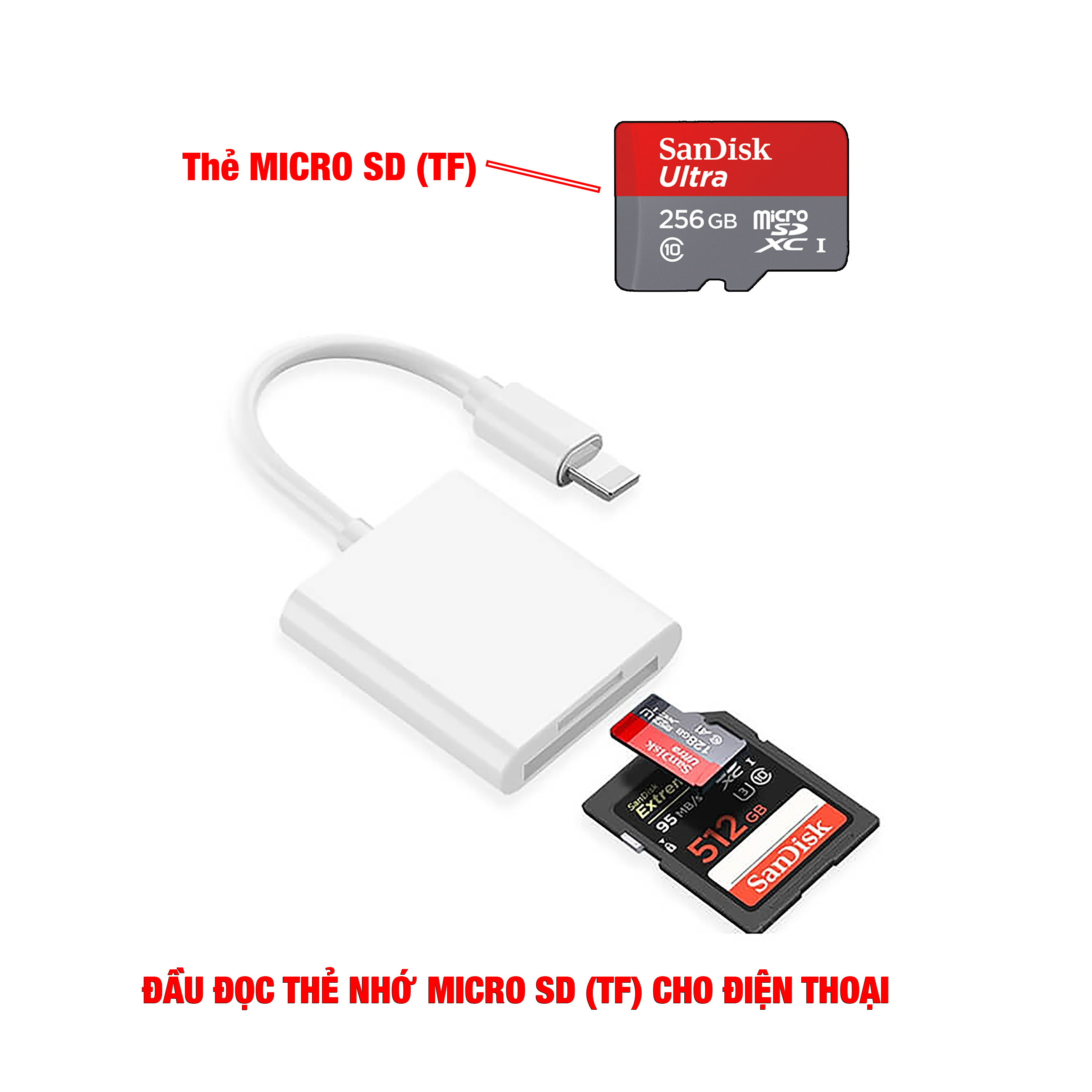 Đầu đọc thẻ nhớ micro sd , sd cho điện thoại android type c và ip "táo"