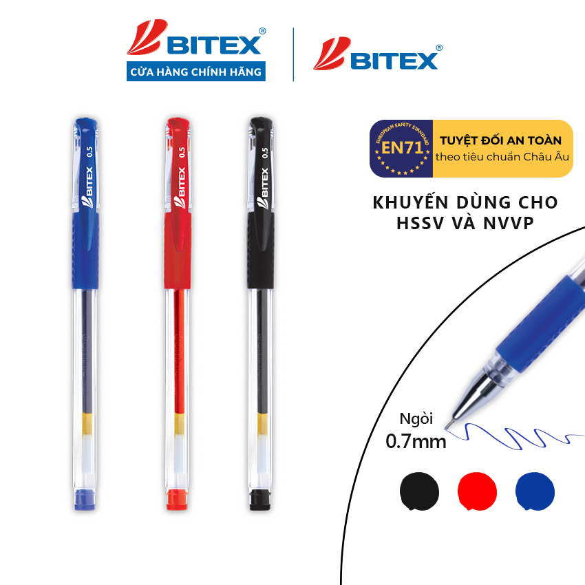 Bút gel Bitex mực xanh, đỏ, đen G02
