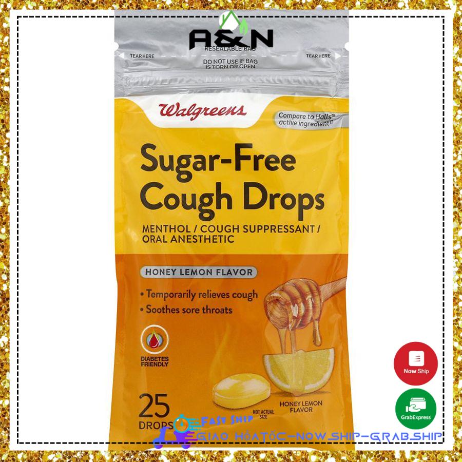 Kẹo ngậm Walgreens Cough Drops Sugar Free - vị chanh mật ong 25 viên
