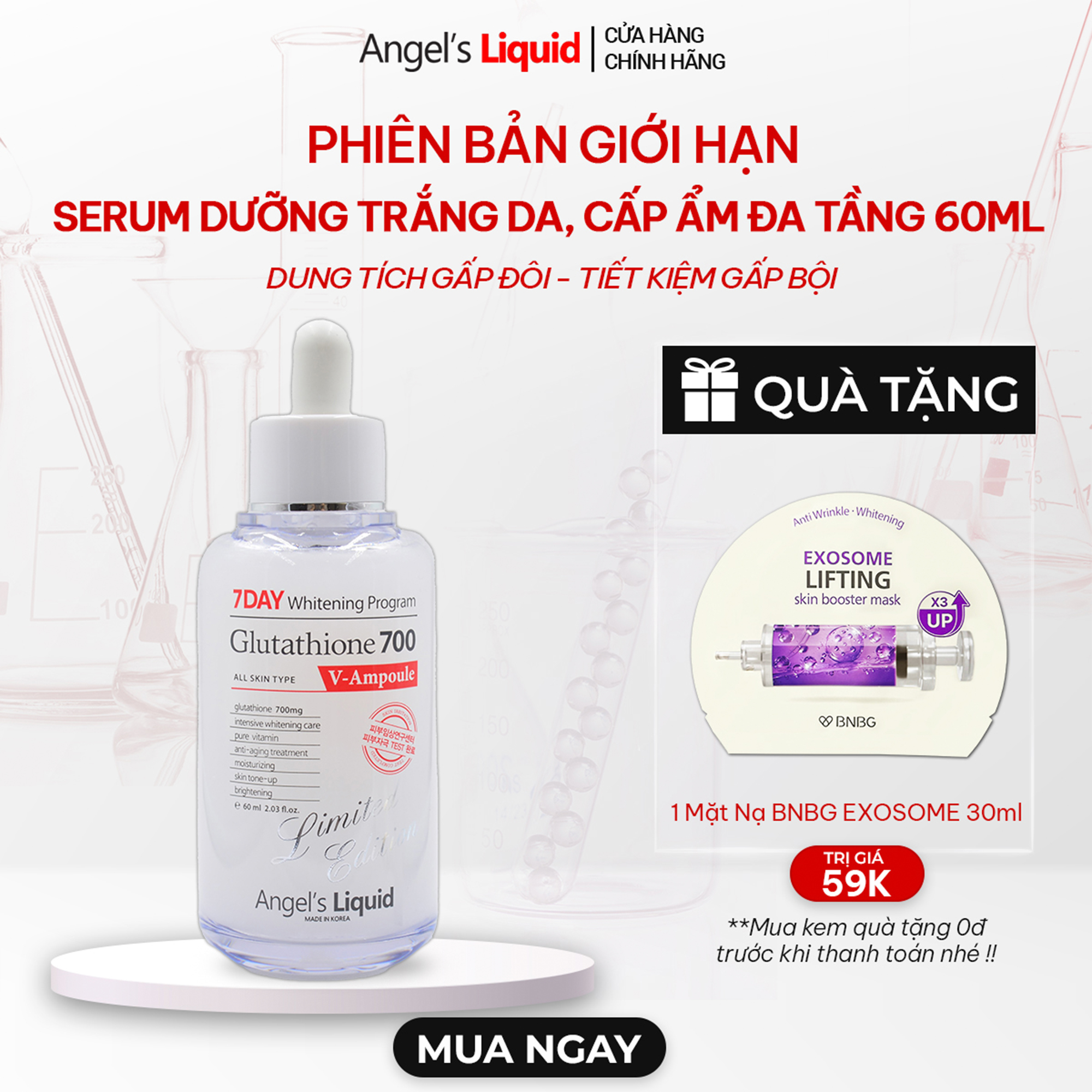 [PHIÊN BẢN GIỚI HẠN] Serum Làm Trắng, Dưỡng Ẩm Và Làm Chậm Lão Hoá Da Glutathione 700mg + 5% HA Angel's Liquid 7 Day Whi