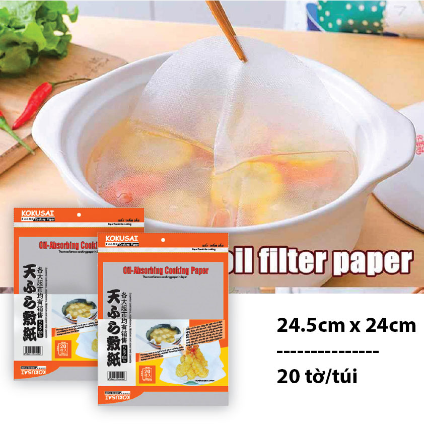 Giấy thấm dầu thực phẩm chính hãng Kokusai 24.5 x 24 cm- - Loại 20 tờ/cuộn - Giấy hút dầu mỡ