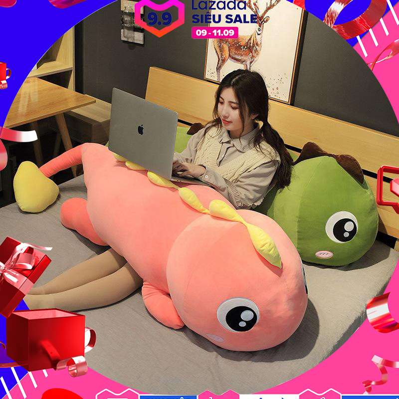 Gối Ôm Gấu Bông Khủng Long Mắt Lồi Hot Hit Vải Nhung Co Dãn 4 Chiều Hàng Cao Cấp- Chiều Dài Thành Phẩm 2M