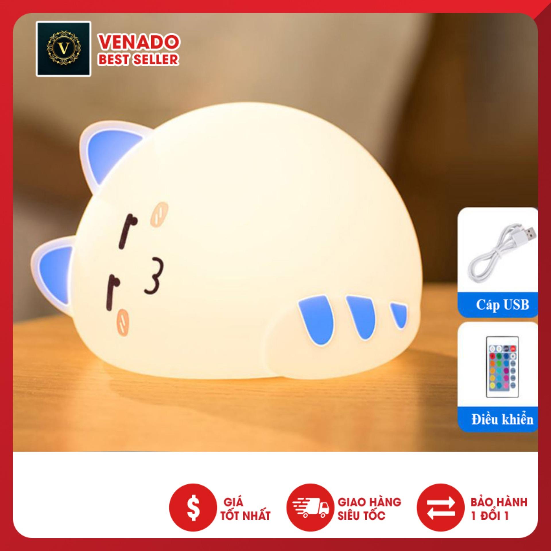 [Chỉ sale 1 ngày] Đèn ngủ silicon hình Mèo Ú kiểu Nằm led cảm ứng có điều khiển từ xa, Đèn led silicon để bàn cực hot hình mèo ngủ, Led silicon with remote