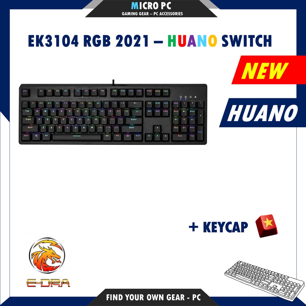 Bàn Phím Cơ GamingFREESHIP E-DRA EK3104 RGB 2021 (Huano Switch/Type C/Cherry Stab) - Hàng chính hãng BH 24 tháng