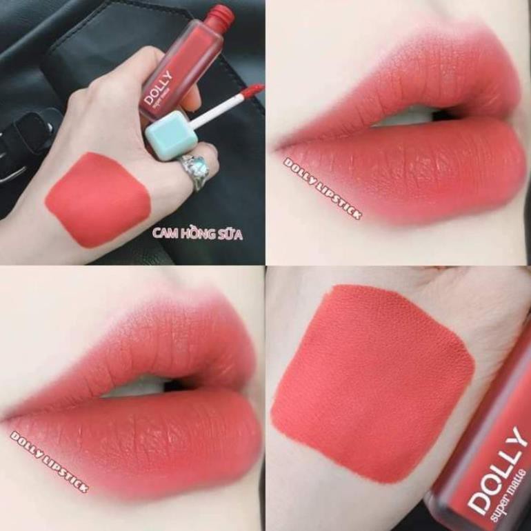 Son kem lì màu cam hồng sữa Dolly super matte, son kem lì không chì bền màu lâu trôi