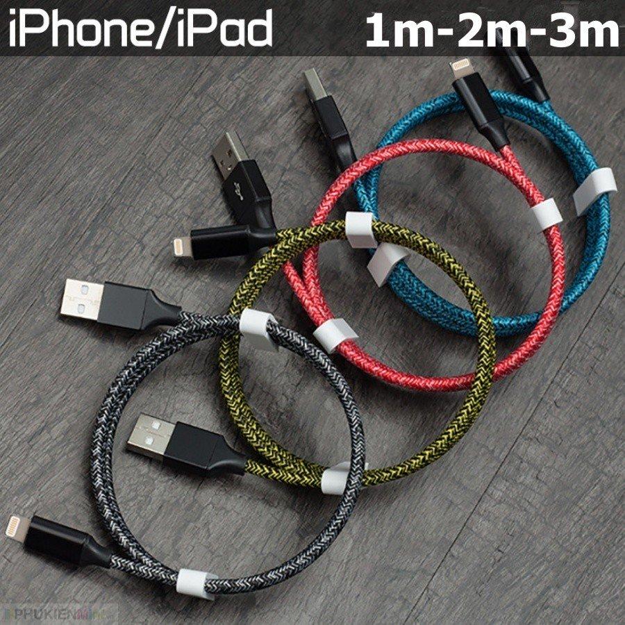 Dây cáp sạc cổng lightning nhiều size dài 1 mét siêu dài 2 mét 3 mét dành cho iPhone iPad dây dù bện chống đứt chống xoắn rối