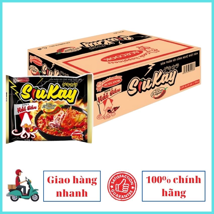 Mì siu kay có 2 hương vị hải sản , bò siu kay 7 cấp độ thùng 24 gói và 128g msk01
