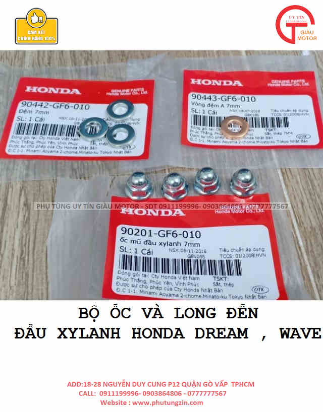 BỘ ỐC KÈM LONG ĐÈN ĐẦU QUY LÁT HONDA DREAM, WAVE , ĐẦU BÒ 100