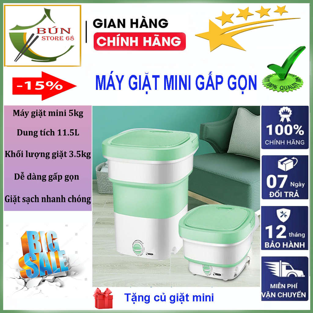 Máy giặt mini 5kg gấp gọn dành cho cá nhân gia đình nhỏ,máy giặt đồ nhanh khử khuẩn tốt vắt khô cực nhanh.Củ máy giặt mini di động thiết kế nhỏ gọn, công suất 30W .