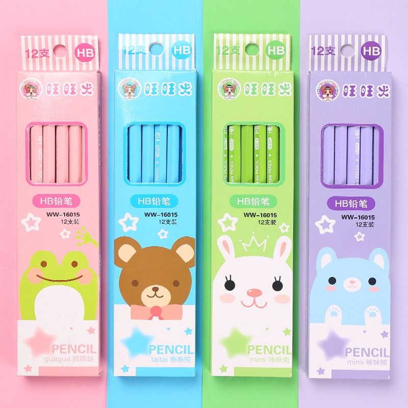 Set 12 bút chì gỗ hb màu sắc dễ thương cho học sinh - tặng kèm chuốt bút chì
