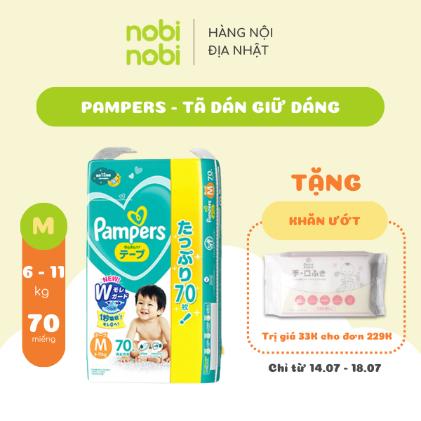 Tã/bỉm dán pampers nhật giữ dáng gói cực đại, size m70