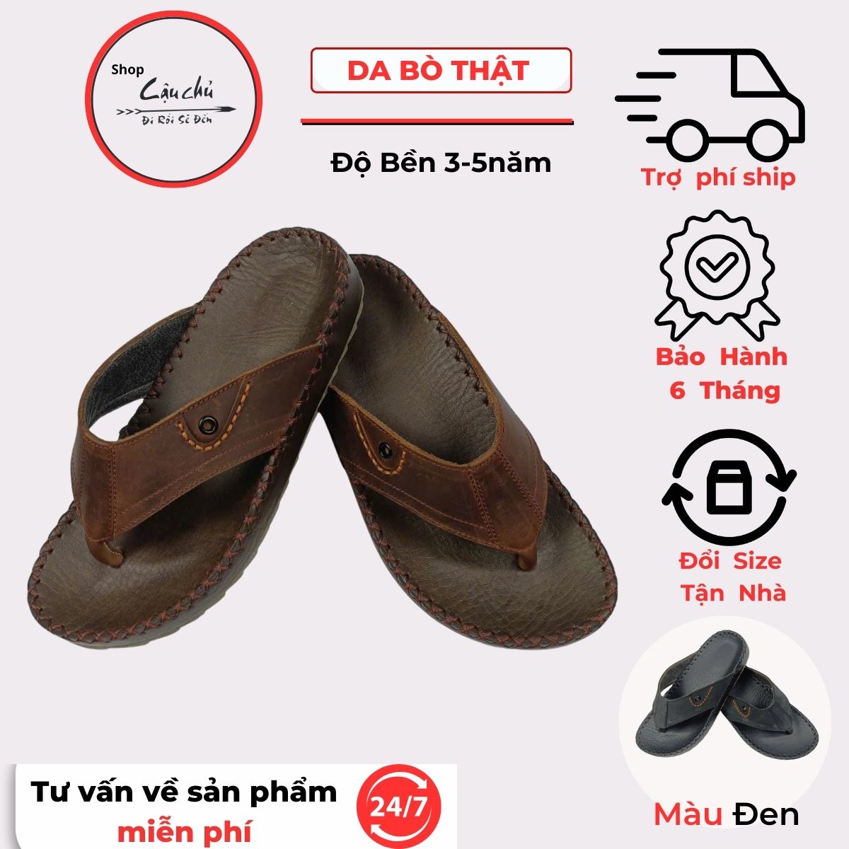 Dép Kẹp Nam Da bò , Dép Xỏ Ngón Nam Cao Cấp , Dép Tông Lào Da Bò Thời Trang Trẻ May Thủ Công