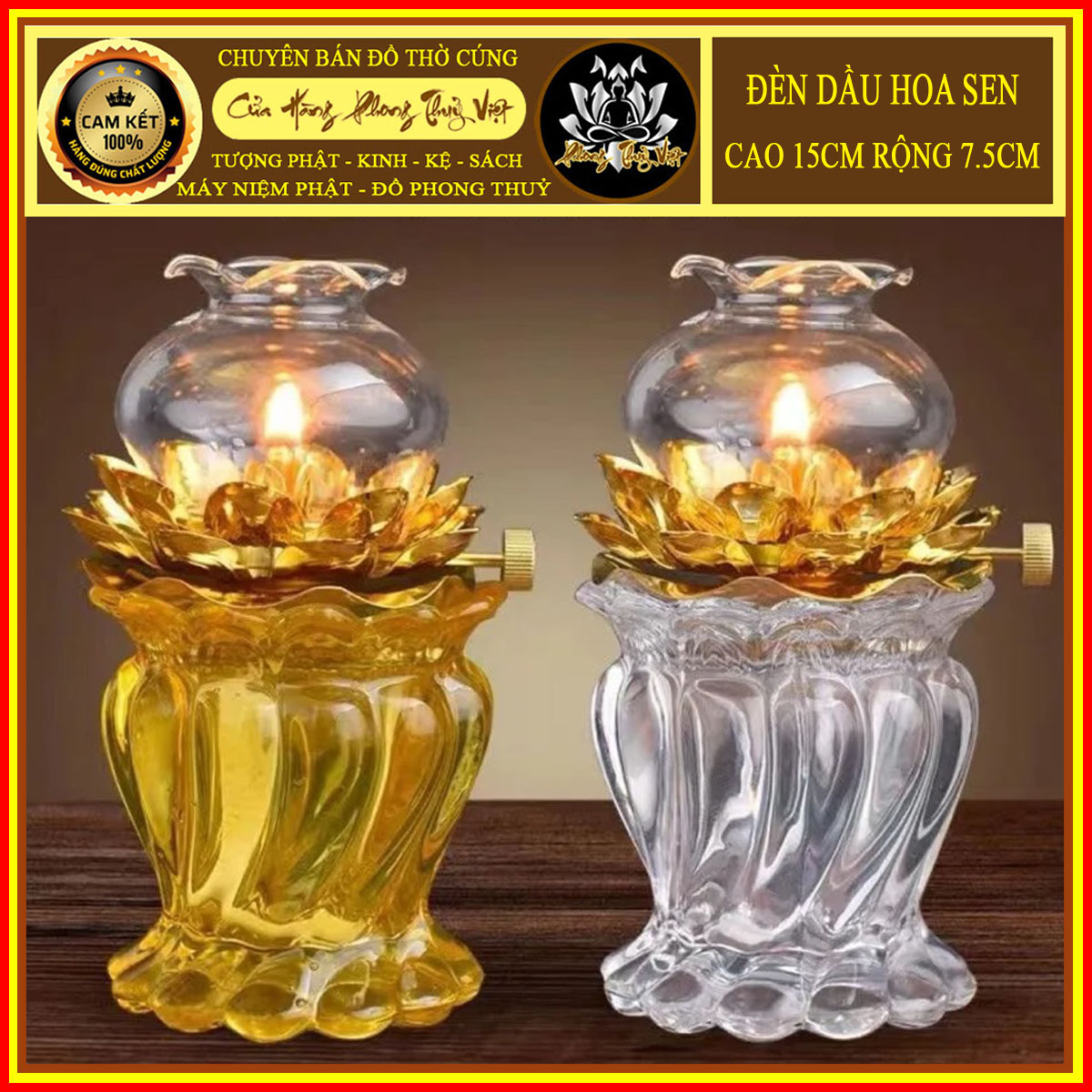 Đèn dầu thuỷ tinh cao cấp - đèn dầu hoa sen - Đèn sợi đốt