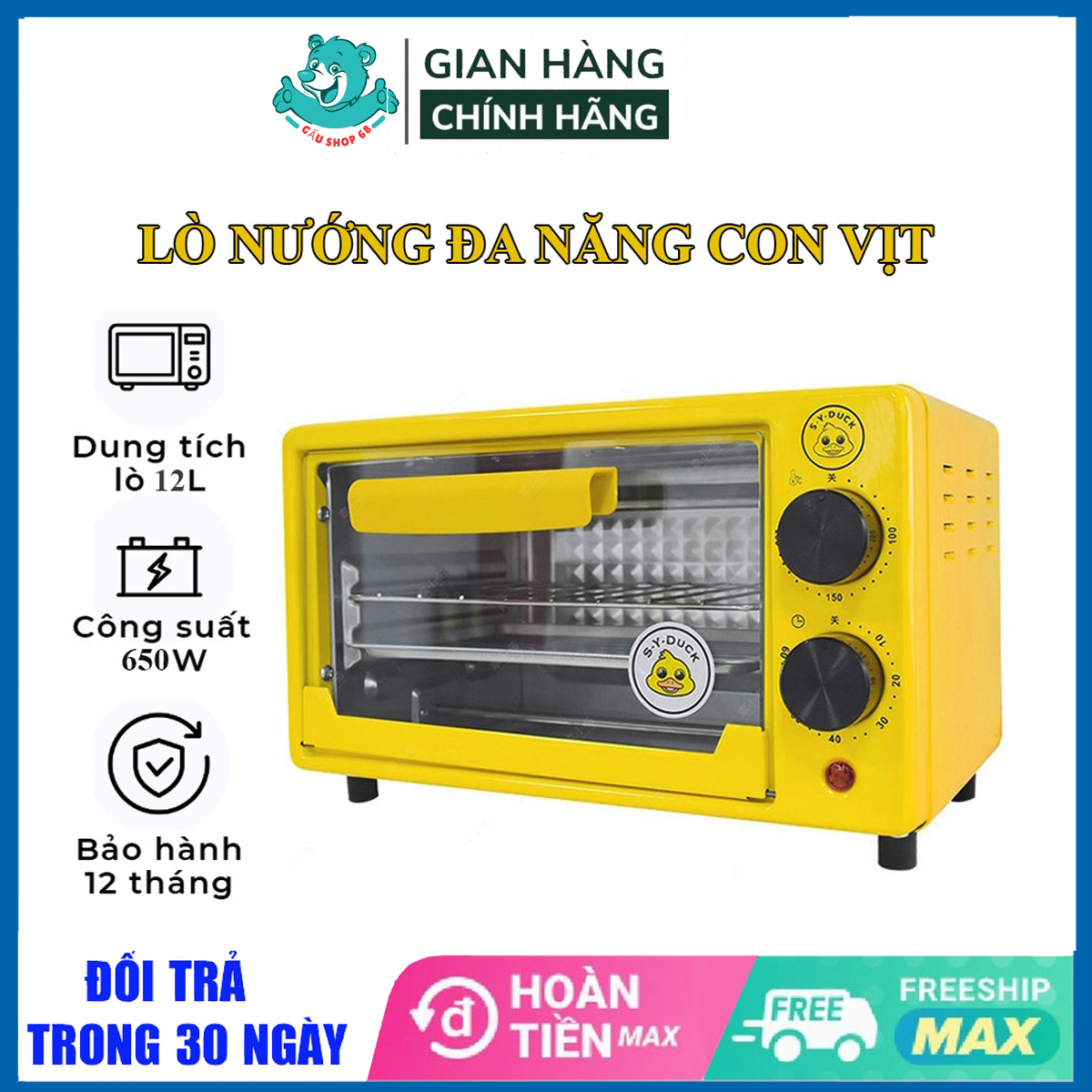 Lò nướng điện đa năng, Lò vi sóng có nướng cao cấp, lò nướng Đa Năng Con Vịt , Lò Vi Sóng Mini dung tích 12L, rã đông, nướng bánh Công Suất Lớn 650W-BẢO HÀNH 12 THÁNG