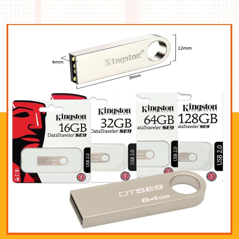 Hàng Tốt Hãng USB Kingston 128Gb 64Gb 32Gb 16Gb 8Gb 4Gb 2Gb SE9 - Vỏ Kim Loại - USB 2.0 Chống Nước Bảo Hành Trọn Đời