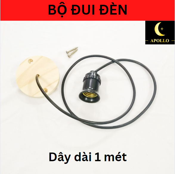 Bộ dây treo đèn thả trần trang trí đế gỗ đuôi đèn e27 dây dài một mét- apollo_90