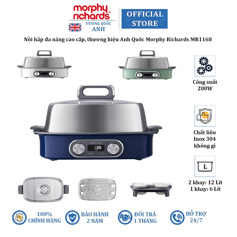 Nồi hấp đa năng thương hiệu cao cấp morphy richards mr1168 công suất 2000w - bảo hành chính hãng 24 tháng