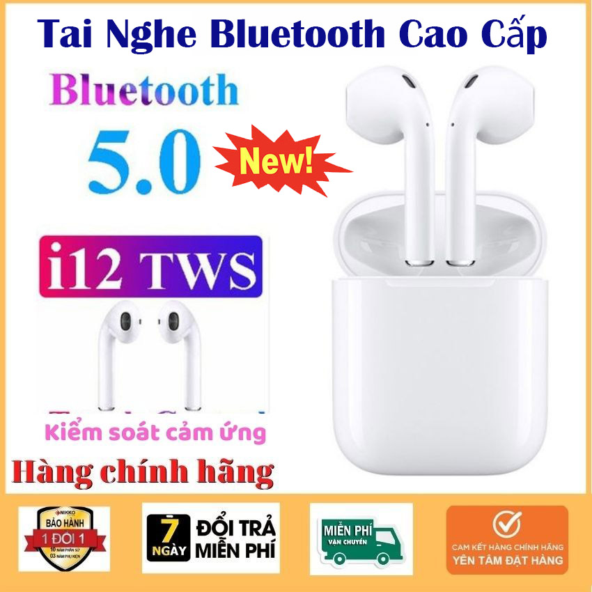 Tai nghe không dây i12 a2 tws v5.0 |Tai Nghe Không Dây nút cảm ứng vân tay nghe nhạc cực hay dùng cho iphone androi,tai nghe Bluetooth đẳng cấp,pin siêu trâu.