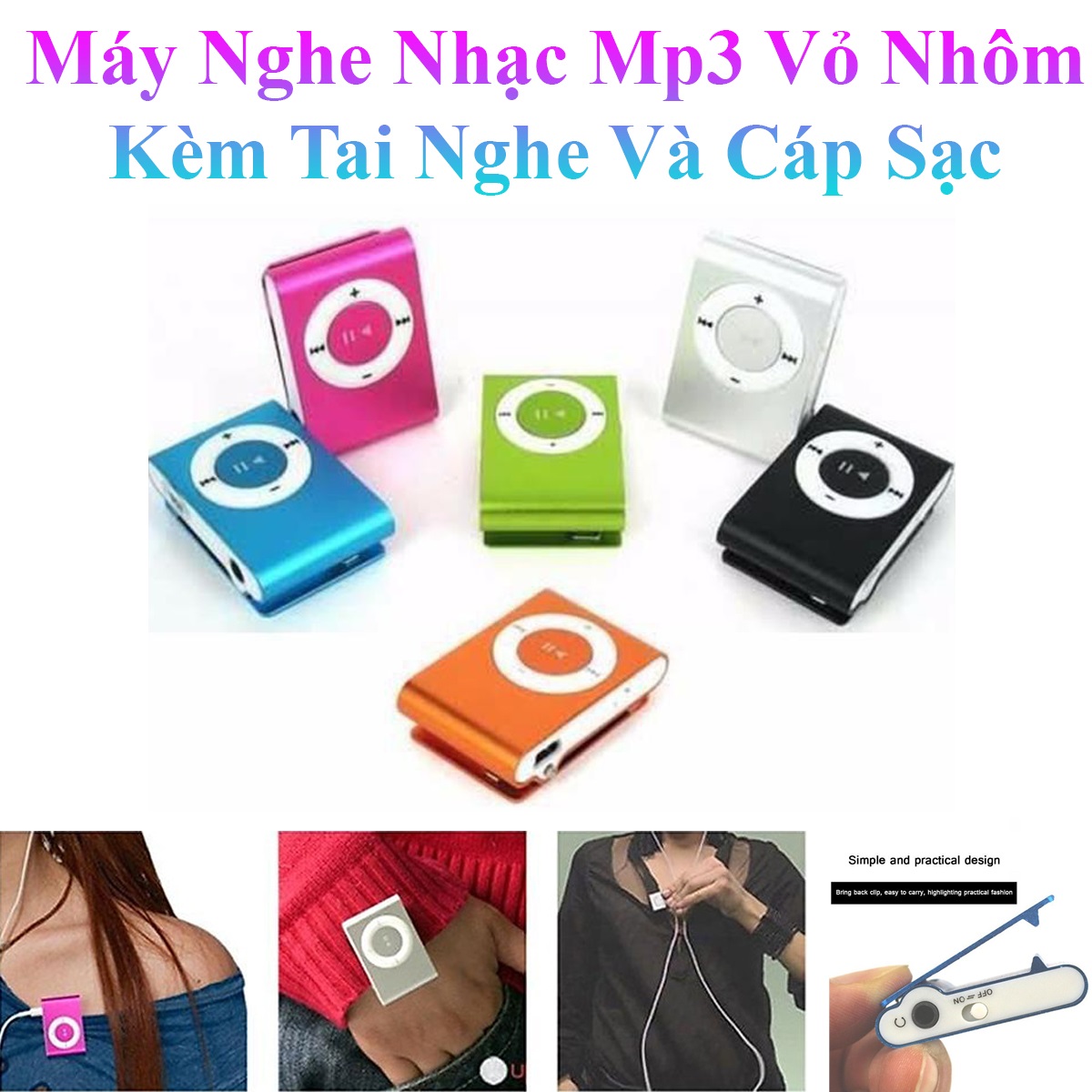 Máy Nghe Nhạc Mp3 Vỏ Nhôm Kèm Tai Nghe Và Cáp Sạc