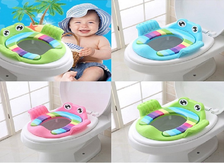 Thu nhỏ bồn cầu có tay vịn cho bé, bệ ngồi bồn cầu hình chú ếch cầu vồng cho bé
