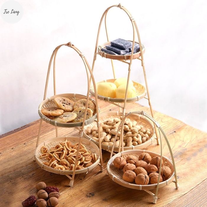 Mẹt tre tầng, mẹt tre 1,2,3 tầng đựng đồ decor trang trí chụp ảnh TRE LÀNG