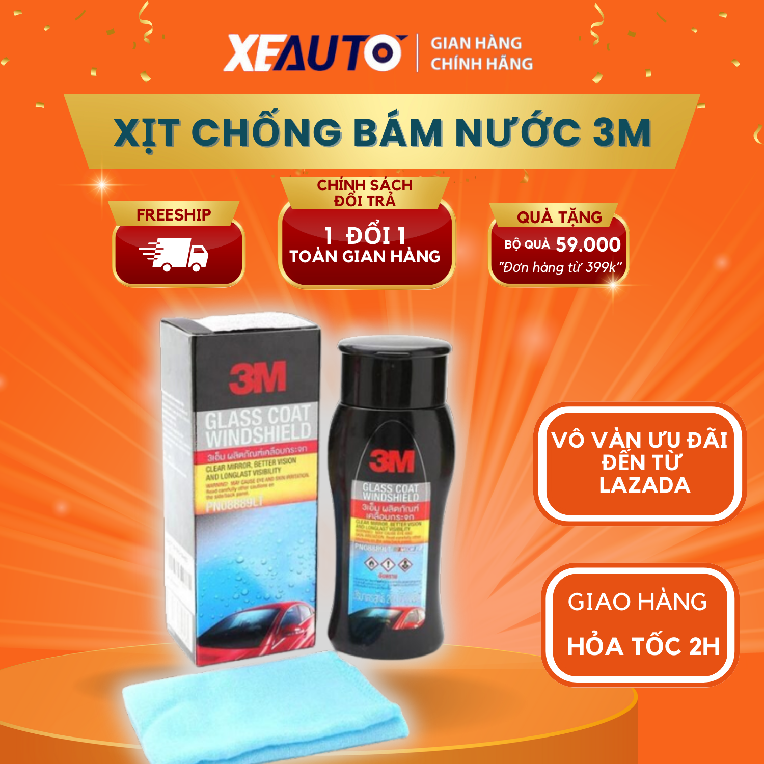 Chai chống bám nước trên kính xe 3M Glass coat windshield 08889lt