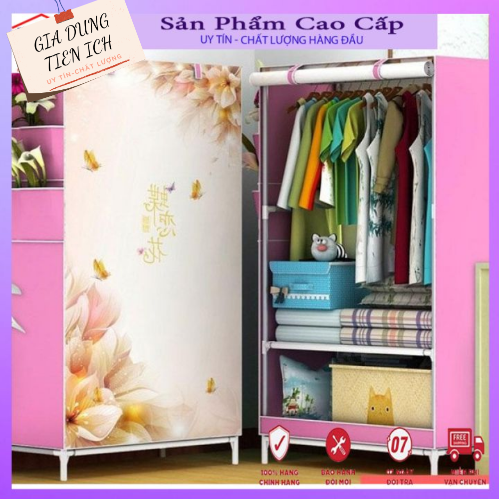 Tủ Vải Đựng Quần Áo Cao Cấp - Tủ vải 3D 1 buồng , 2 ngăn,gọn nhẹ - Siêu Giảm Giá - Tủ Vải Đựng Quần Áo, Kệ Treo Quần Áo Tự Lắp Ghép Tiện Dụng Khung Thép Chắc Chắn
