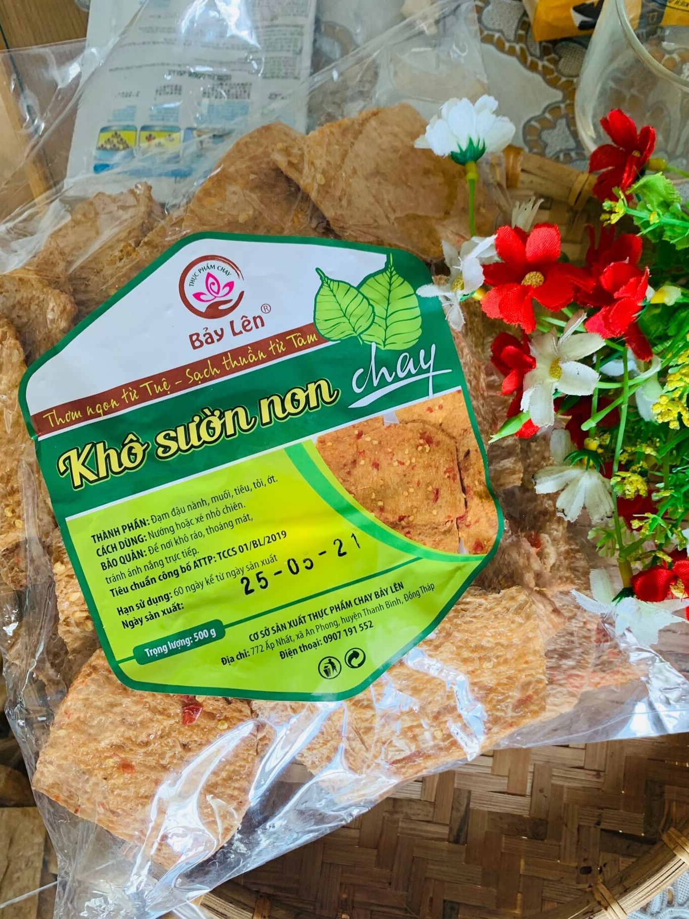 Khô sườn non chay ''nguyên miếng'' ướp sẵn gia vị gói 500gr