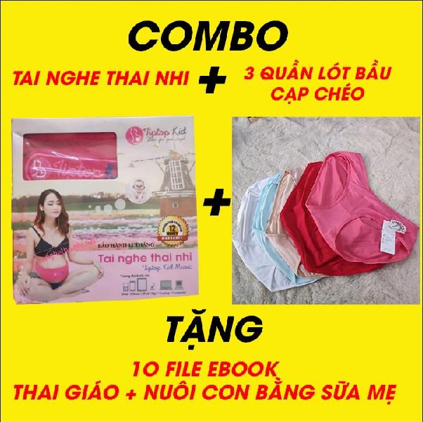 [COMBO BÉ THÔNG MINH - MẸ THOẢI MÁI] TAI NGHE BÀ BẦU TIPTOPKID + 3 QUẦN LÓT BẦU CẠP CHÉO COTTON(tai nghe thai nhi Tiptopkid)