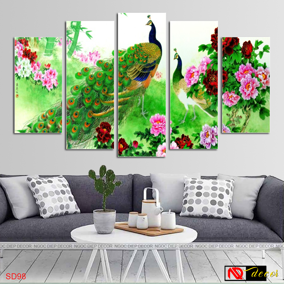 Tranh treo tường 3D chim công ý nghĩa, may mắn SD98, tấm tranh đặc dày 1cm in sắc nét bo viền, kèm đinh treo 3 chân