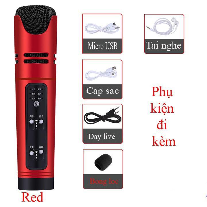 mic live stream karaoke đa năng c16 có giả giọng có đủ dây kết nối
