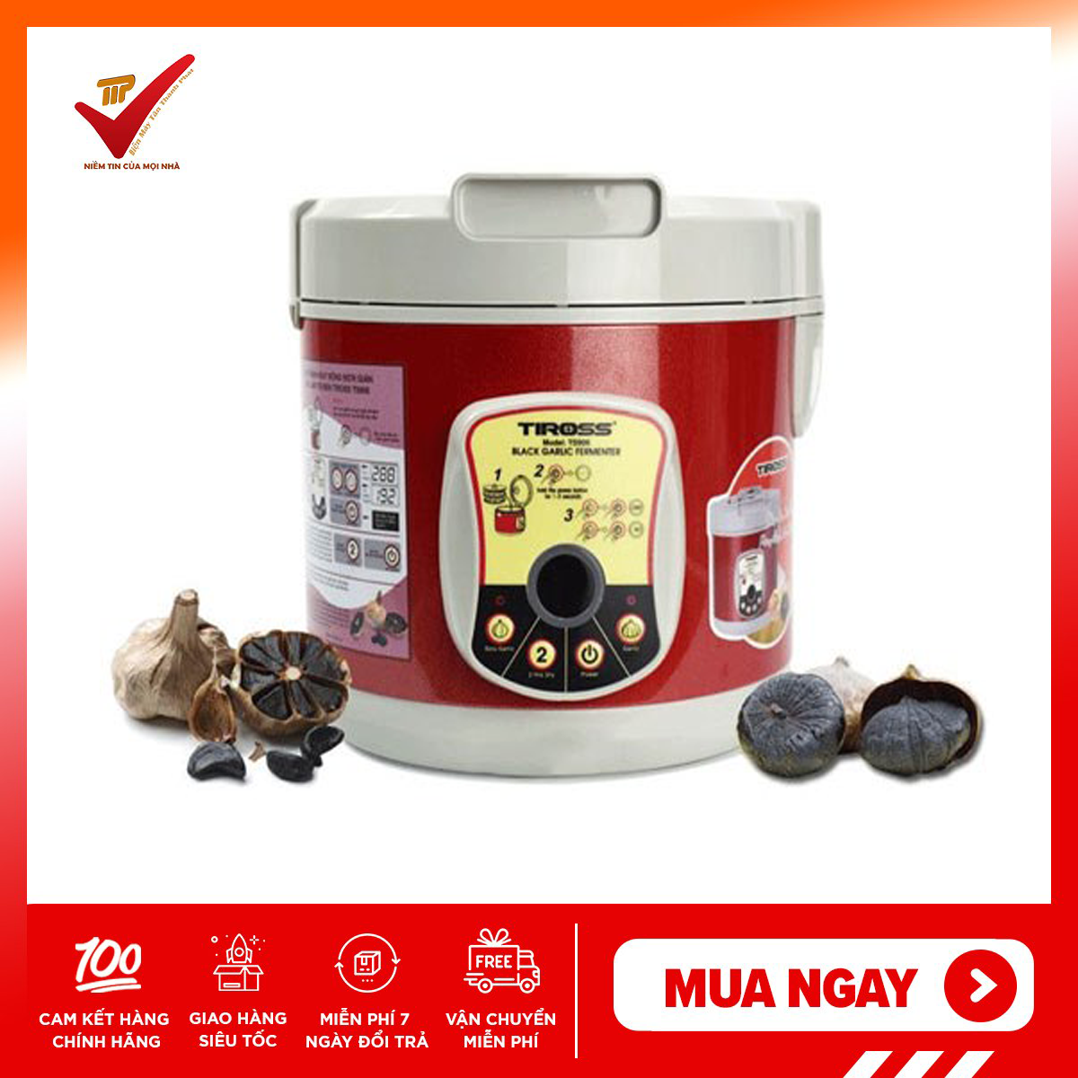 Máy làm tỏi đen gia đình Tiross TS908 (Thêm nút sây khô 2 giờ) (Đỏ)