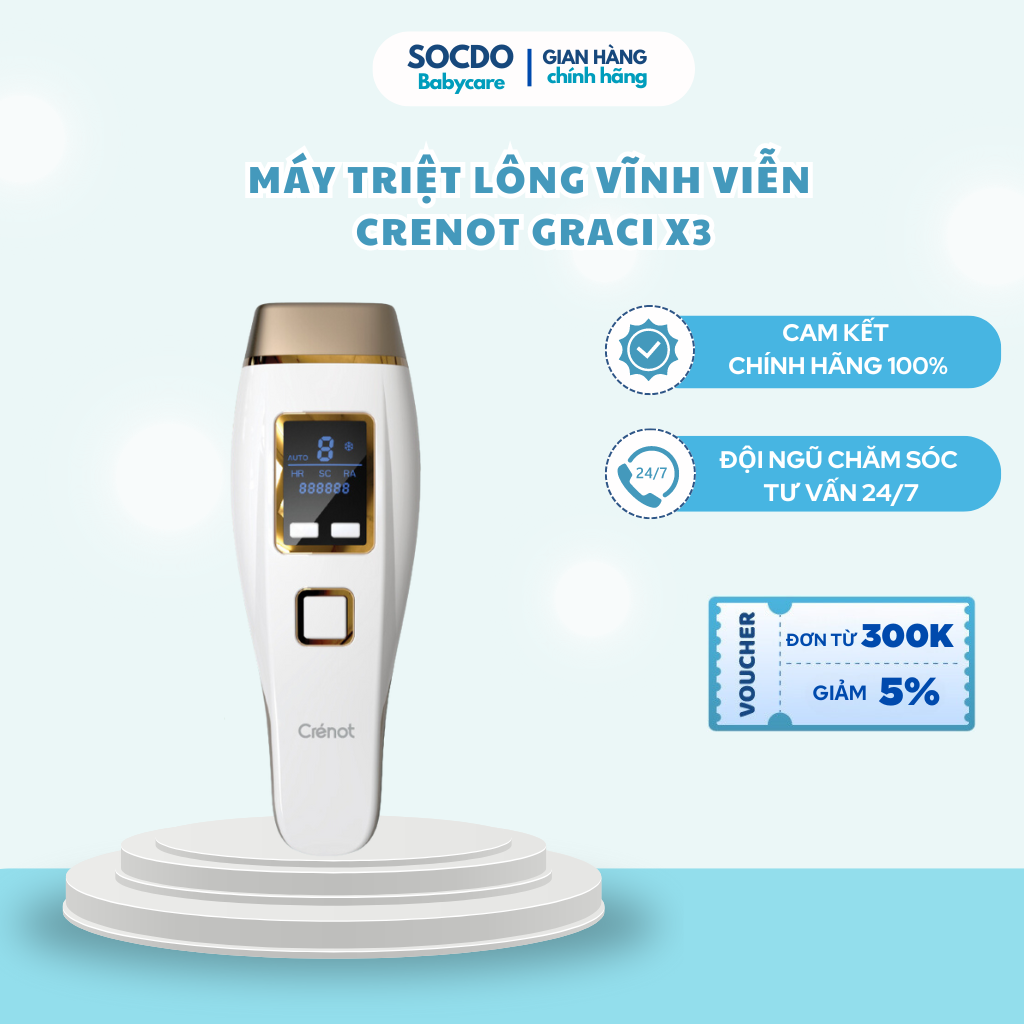 Máy triệt lông vĩnh viễn băng lạnh trẻ hóa da mini cầm tay Crenot Graci X3 nách vùng kín bikini chân IPL tại nhà