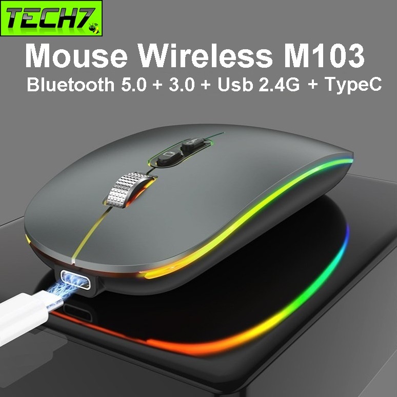 Chuột led không dây m103 - bluetooth + usb wireless 2.4g - pin sạc cổng typec - chống ồn - chống mỏi cổ tay