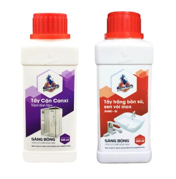 Combo tẩy cặn canxi vách kính và tẩy trắng bồn sứ sen vòi inox không mùi