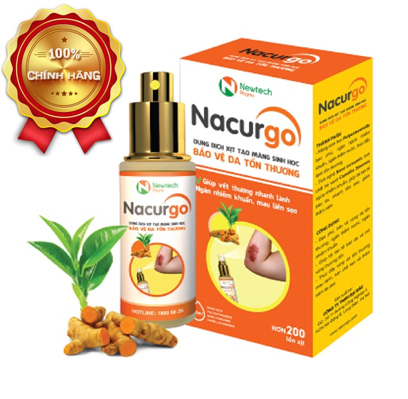 Ngăn ngừa sẹo, làm lành vết thương nhanh - Dung dịch xịt tạo màng sinh học NARCUGO chứa nano curcumin và trà xanh - Chai 12ml