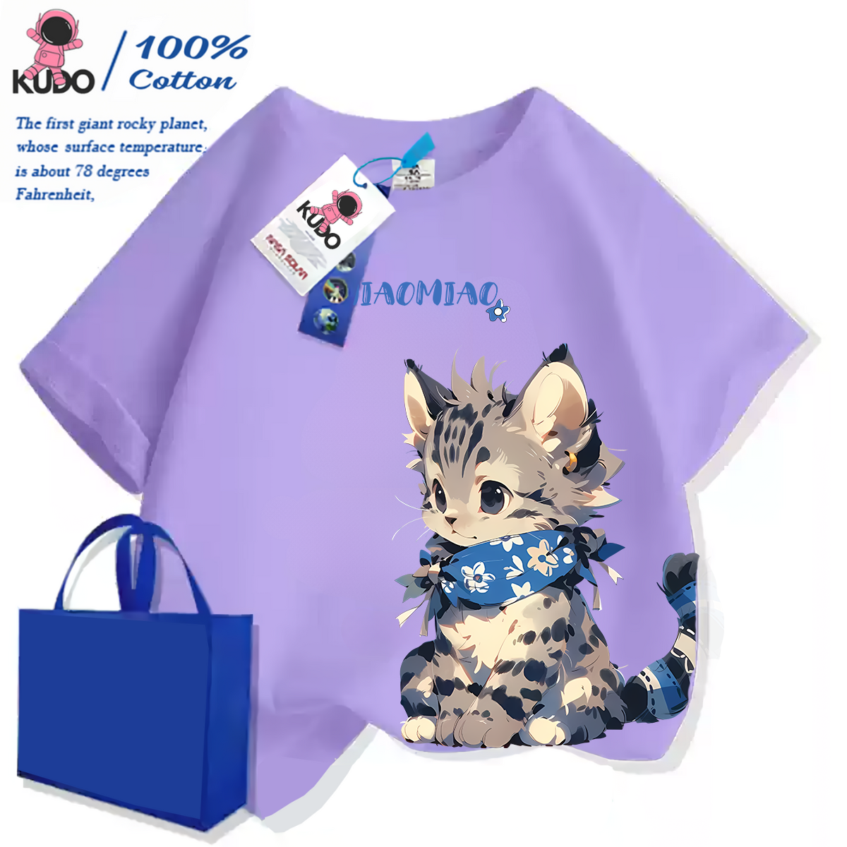 Áo thun cho bé gái, bé trai KUDO size 10 - 40 kg họa tiết con mèo dễ thương chất vải 100% cotton tự nhiên co dãn 4 chiều siêu thoáng khí tránh hầm bí, bst cute cat 02 - 2