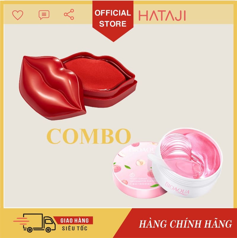 [Combo] Mặt nạ mắt Bioaqua Đào giảm thâm mắt 60 miếng và mặt nạ môi hộp 20 miếng
